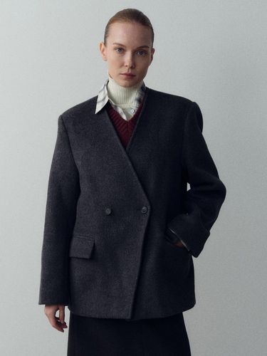 Collarless wool jacket_charcoal - ARCHAIC - Modalova