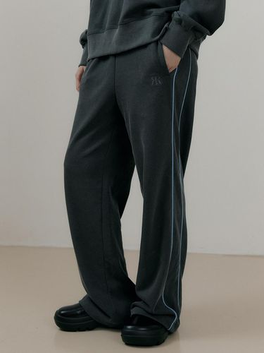 Vintage Piping Wide Fleece Pants [Dark Gray] - REORG - Modalova