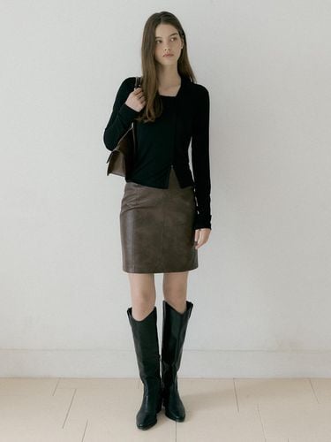 Classic Midi H-Line Leather Skirt [Brown] - REORG - Modalova