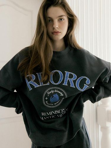 Vintage Reminisce Cat Fleece Sweatshirt [Dark Gray] - REORG - Modalova