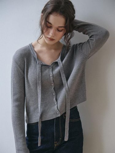 RIBBON TIE KNIT CARDIGAN_GREY - VEM.VER - Modalova