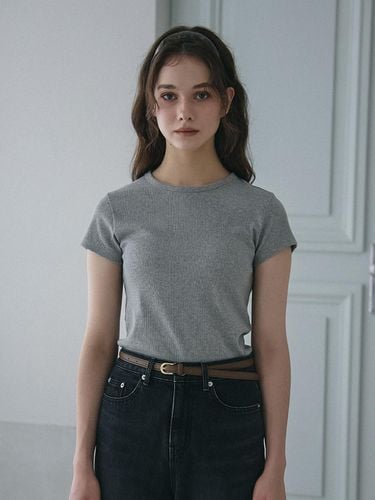 BASIC RIBBED HALF SLEEVE T-SHIRT_GREY - VEM.VER - Modalova