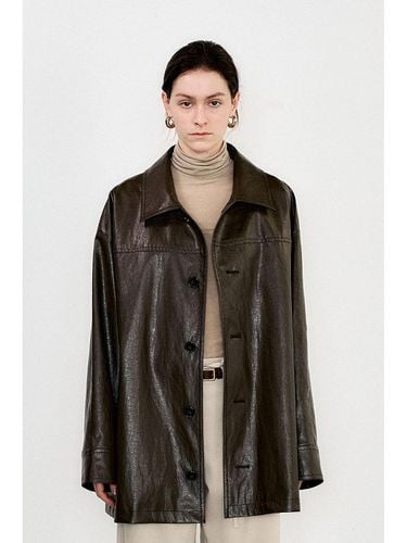 Oversized Brown Fake Leather Jacket - J KOO - Modalova