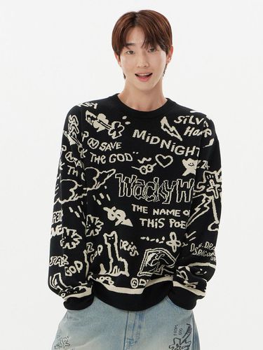 Graffiti Jacquard Pullover Black - Wacky Willy - Modalova