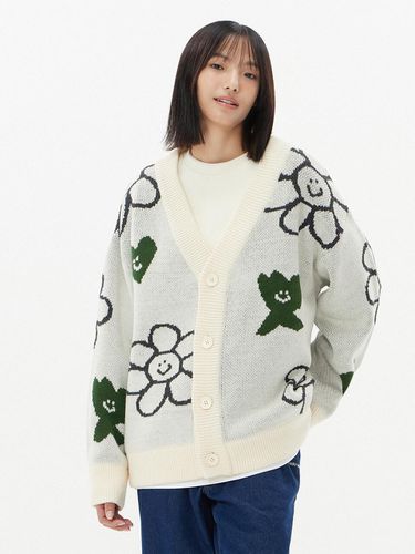 Flower Pattern V-neck cardigan_Light Beige - Wacky Willy - Modalova