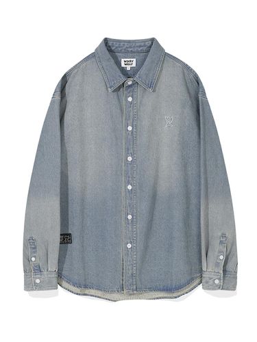 Washed denim long-sleeved shirt_blue - Wacky Willy - Modalova