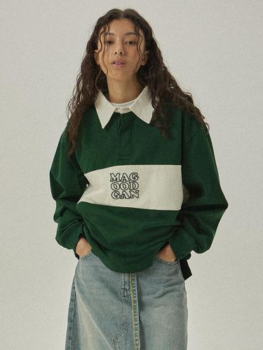 Oversized Embroidered Logo Cotton Polo Shirt [Green] - MAGOODGAN - Modalova