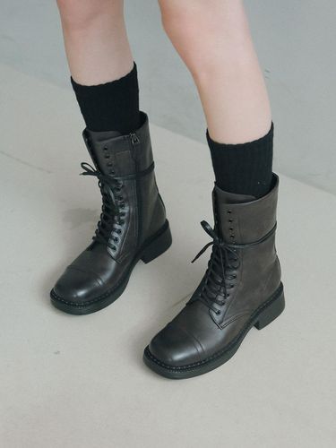 Ljh1025 lace - up middle boots _ 2colors - fri fla - Modalova