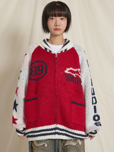 Star Logo Zip-Up Heavy Cardigan Red - WAIKEI - Modalova