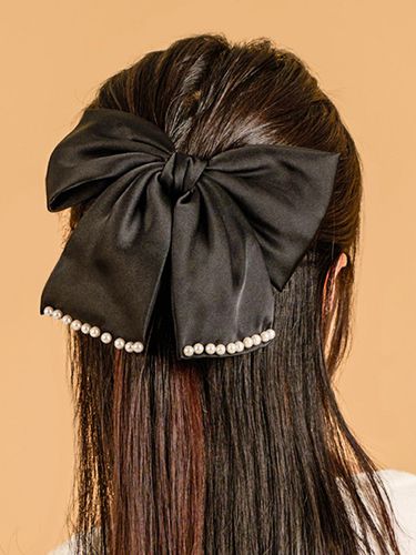 Daily Chiffon Pearl Big Ribbon Hairpin Hair [BLACK - KOLEAT - Modalova