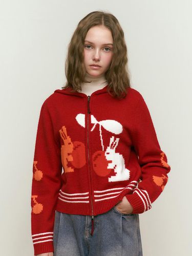 Witty Bunny Hooded Cardigan [Red] - KIRSH - Modalova