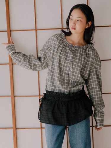 PLAID SHIRRING WRAP SKIRT_BLACK - CELITAILS - Modalova