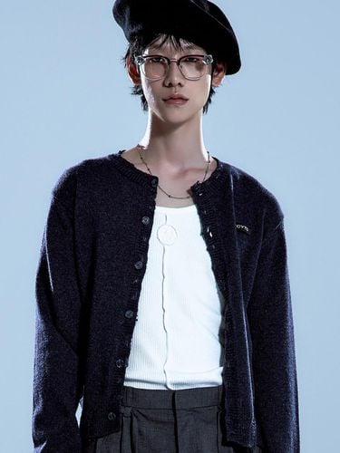 Destroyed Round Wool Knit Cardigan_ [] - LECYTO - Modalova