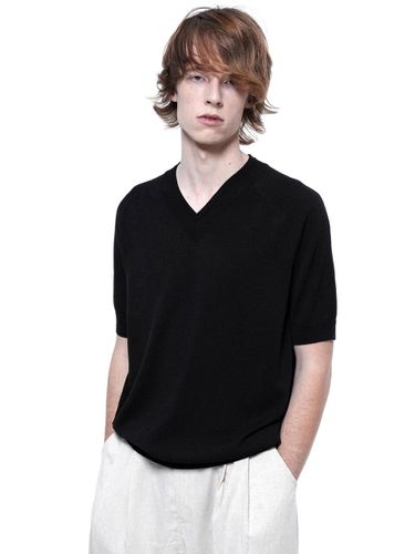 Reglan Slit V - neck Half Knit - Black - Chance’s noi - Modalova