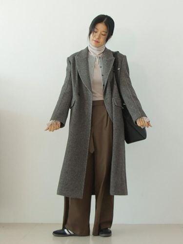 Wool Herringbone Tailored Long Coat_BROWN - ARTID - Modalova