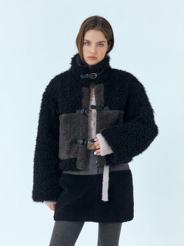 Mixed Shearling Mustang Coat, Black - ETMON - Modalova