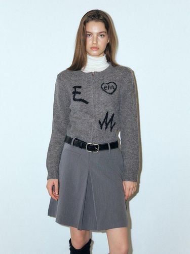 Lettering Zip Up Knit Cardigan - ETMON - Modalova