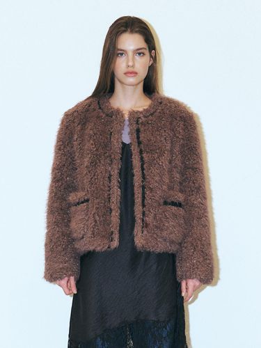 Trimmed Curling Fur Coat, Brown - ETMON - Modalova