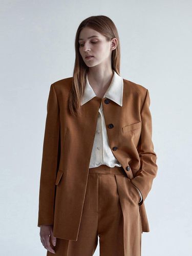 WOOL SILK NO COLLAR JACKET_BROWN - mu:arvo - Modalova