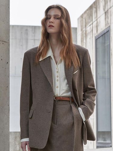 CHECK TAILORED DOUBLE JACKET - mu:arvo - Modalova