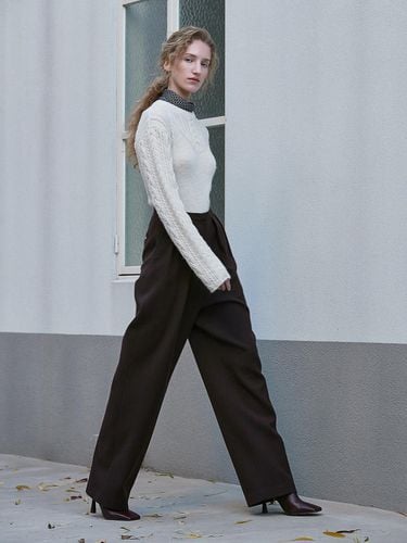 TWO TUCKED WIDE WOOL PANTS_BROWN - mu:arvo - Modalova