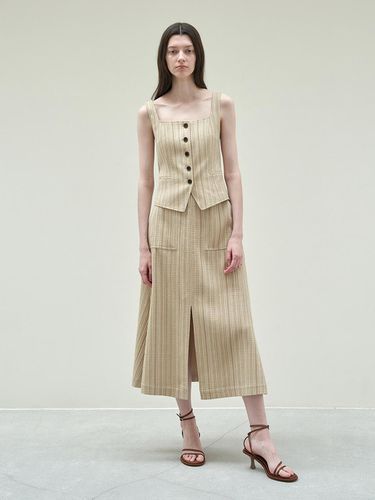 BANDING FLARE LONG SKIRT_BEIGE STRIPE - mu:arvo - Modalova