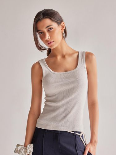 TWO TONE RIB SLEEVELESS T SHIRT_LIGHT GREY - mu:arvo - Modalova