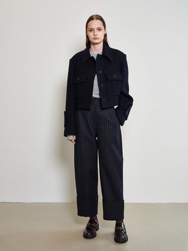 Cocoon Turn Up Stripe Pants_NAVY STRIPE - mu:arvo - Modalova