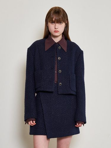 Tweed Cropped Jacket_NAVY - mu:arvo - Modalova