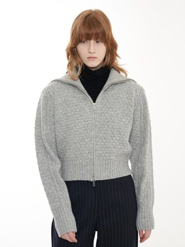 Big Collar Zip up Cardigan_Melange Grey - mu:arvo - Modalova