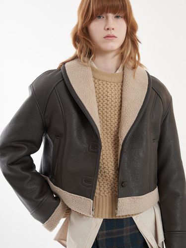 Shawl Collar Cropped Shearling Jacket_Brown - mu:arvo - Modalova