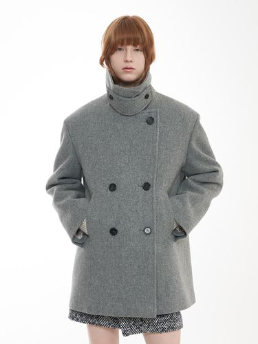 Oversized Double breasted Wool Pea Coat_Melange Gr - mu:arvo - Modalova