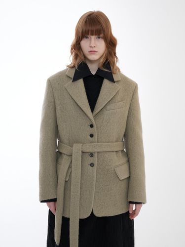 Hairy Tailored Belted Coat_Grayish Khaki - mu:arvo - Modalova