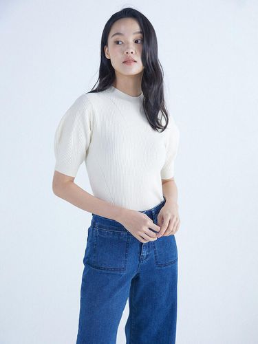 Sleeve Volume Half-Neck Ribbed Pullover - NICE CLAUP - Modalova