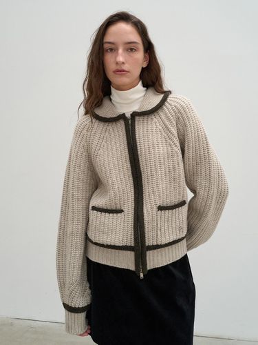 Shawl collar zip-up knit cardigan gray khaki - a.t.corner - Modalova