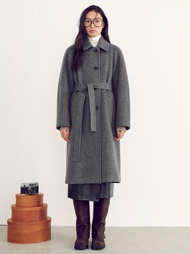 Belted Single Long Coat - Grey - kuho plus - Modalova