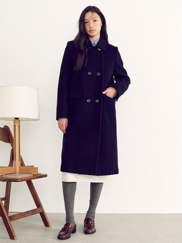 Double Button Tailored Coat - Navy - kuho plus - Modalova