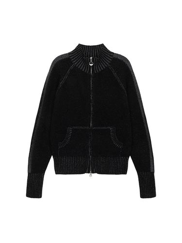 TWO TONE MIXED KNIT ZIP UP IN BLACK - Matin Kim - Modalova