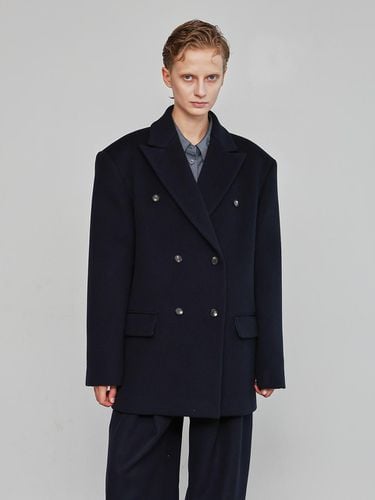 Oversized Double Wool Cash Half Coat_Navy - mu:arvo - Modalova