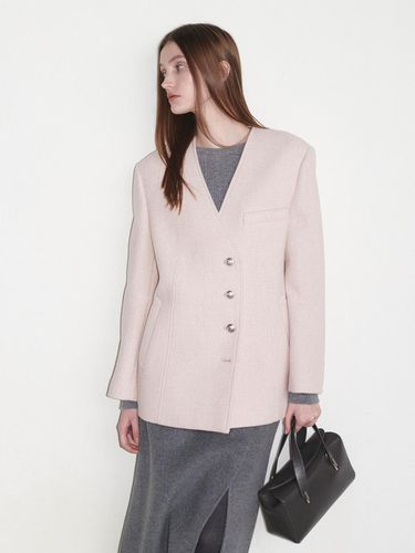 Collarless Boucle Jacket - Light Pink - LOEUVRE - Modalova