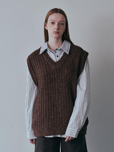 BA_Solid color v neck knitted vest_BROWN - PIA STUDIO - Modalova