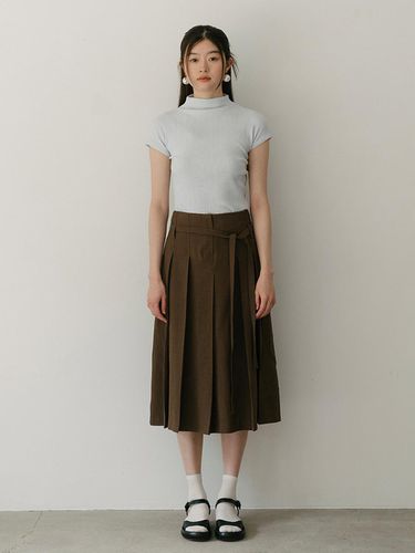 Belt set pleated linen skirt_brown - AARAN - Modalova