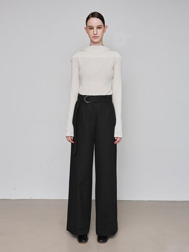 Cotton Belted Semi - wide Pants _ 2Color - mu:arvo - Modalova