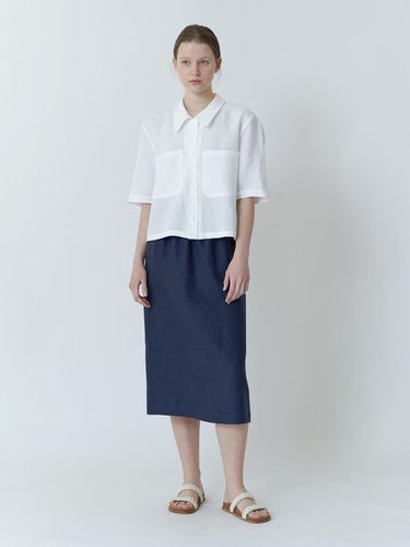 Classic linen skirt - navy - AYU - Modalova