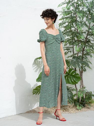 Flower - patterned puff sleeve long dress - green - cordinary - Modalova