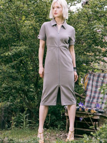 Two way zip comfy cotton dress - khaki - cordinary - Modalova