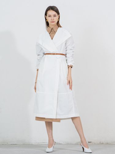 Big collar belt set trench coat - white - cordinary - Modalova