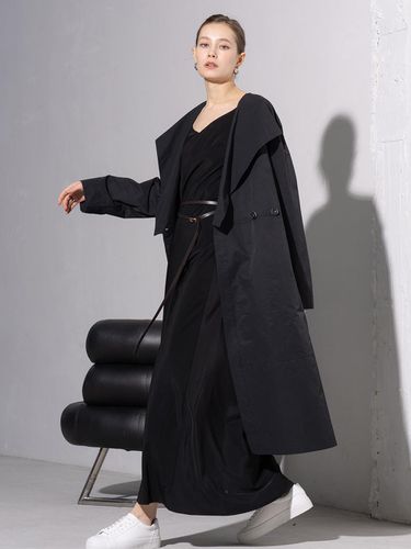 Big collar belt set trench coat - black - cordinary - Modalova