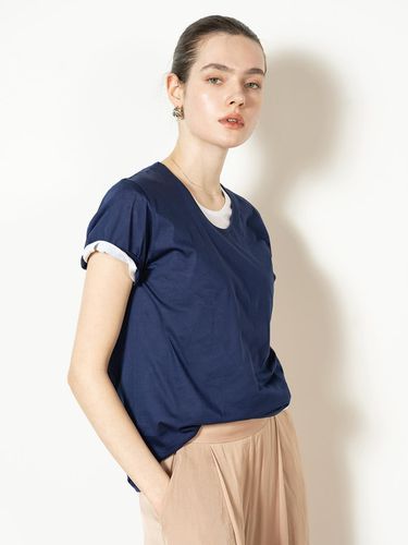 U - neck silket cotton t - shirt - dark blue - cordinary - Modalova