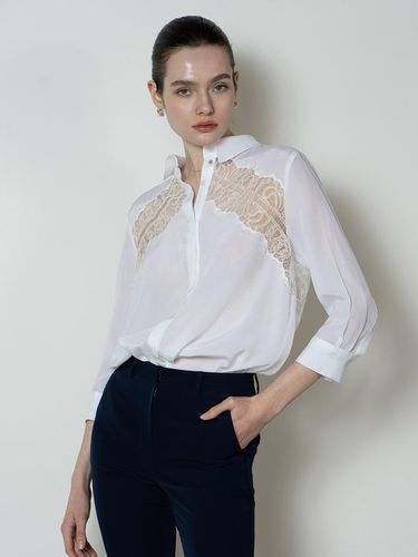 Embroidered silky blouse - white - cordinary - Modalova